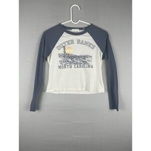 Ultra Flirt Womens Crop Top Small Outer Banks NC Graphic Raglan Long Sleeve
